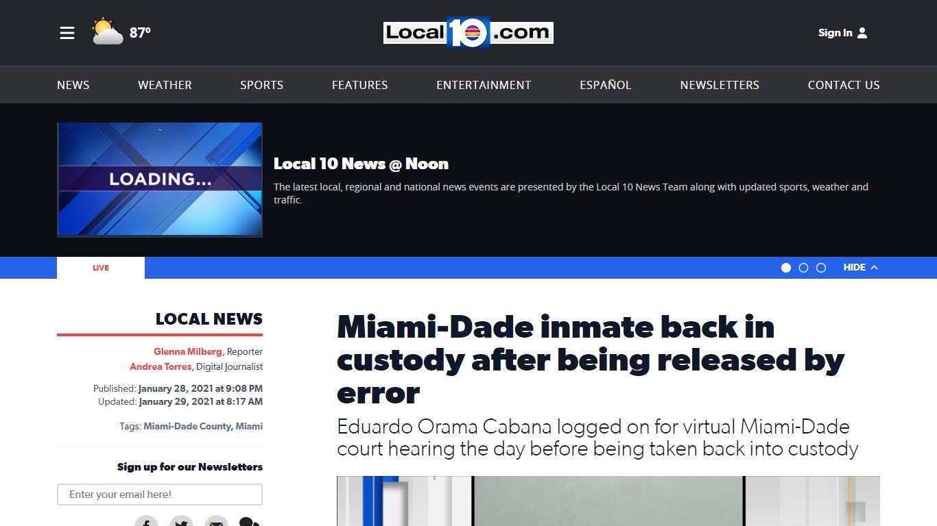 Miami-Dade inmate back in custody after being released by error